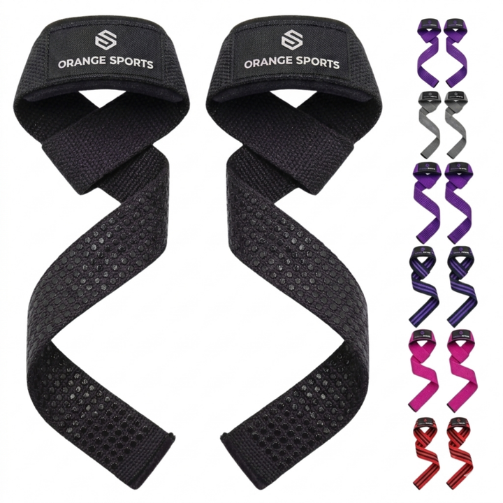 Orange Sports Weight Lifting Straps with Neoprene Wrist Support – Deadlift, Powerlifting &amp; Gym