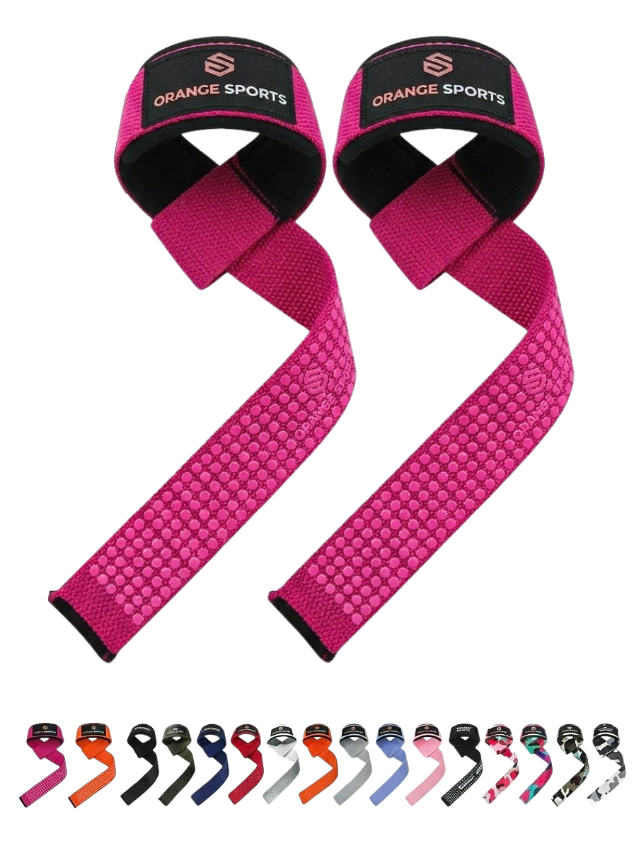 Orange Sports Weight Lifting Straps with Neoprene Wrist Support – Deadlift, Powerlifting &amp; Gym