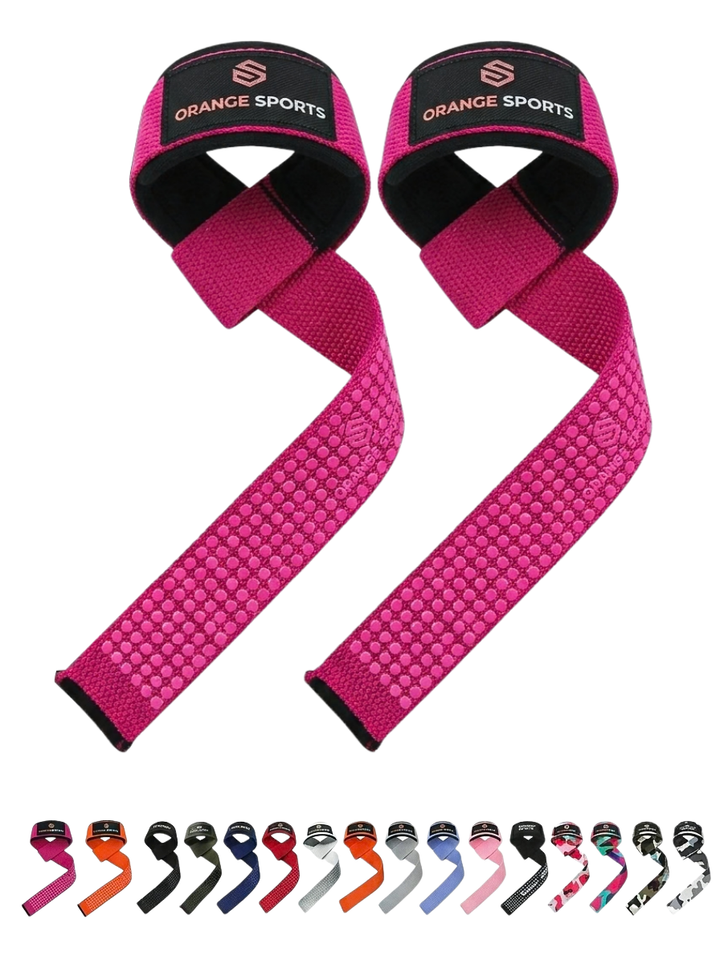 Orange Sports Weight Lifting Straps with Neoprene Wrist Support – Deadlift, Powerlifting &amp; Gym