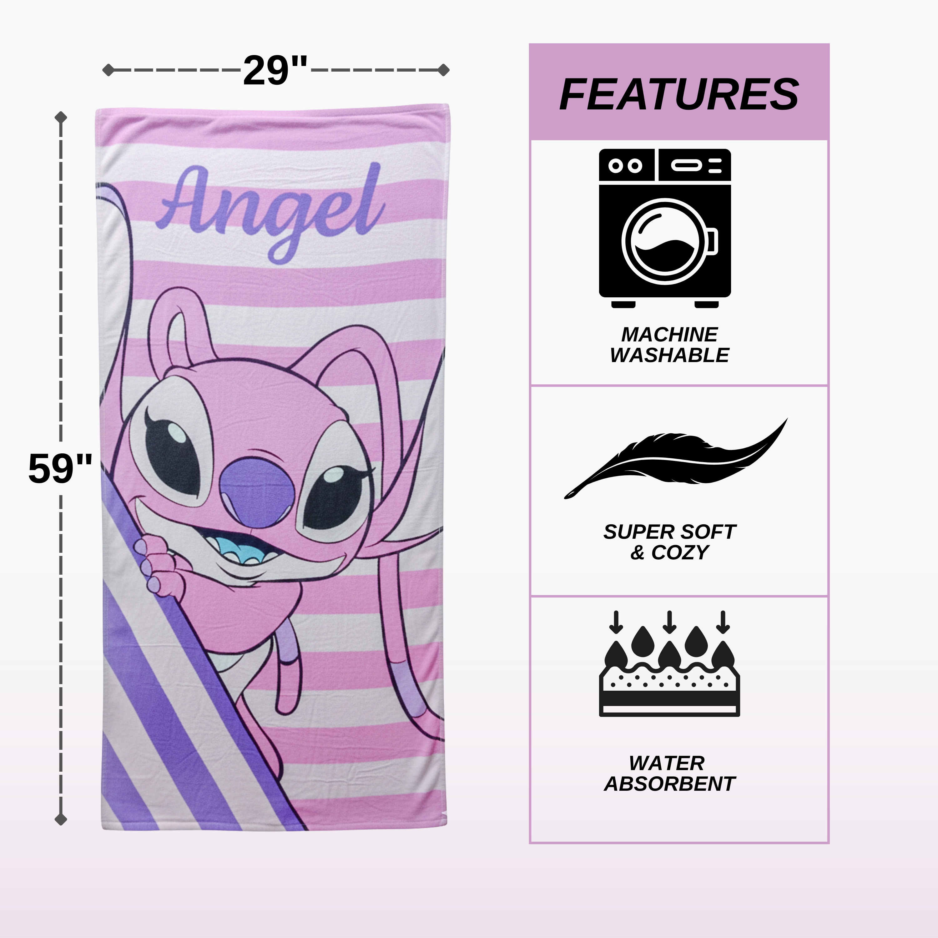 Angel Character Kids Super Soft Cotton Bath, Pool & Beach Towel – Large 59 x 29 Inch Absorbent Cartoon Towel for Babies, Toddlers & Kids