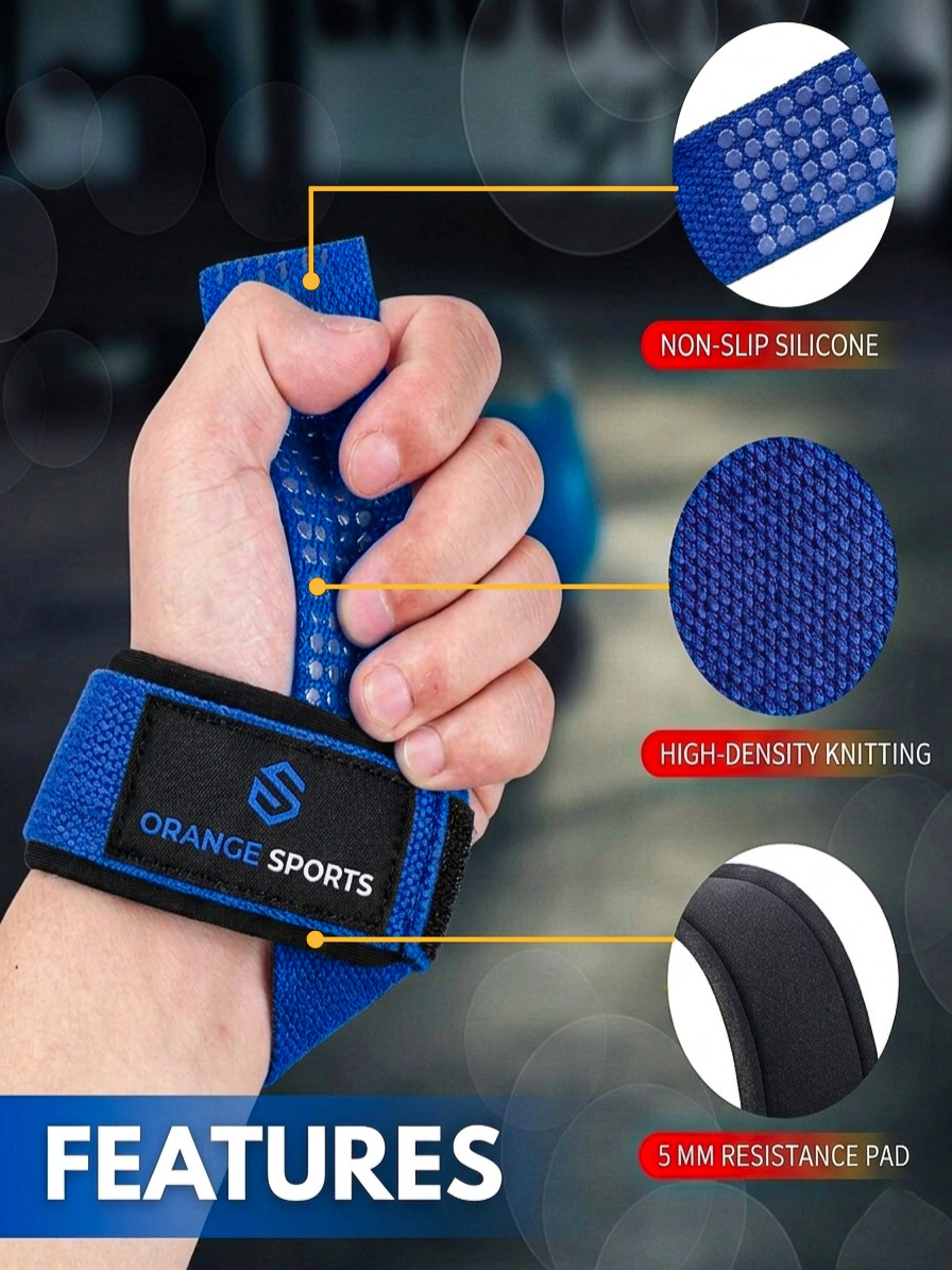 Orange Sports Weight Lifting Straps with Neoprene Wrist Support – Deadlift, Powerlifting &amp; Gym