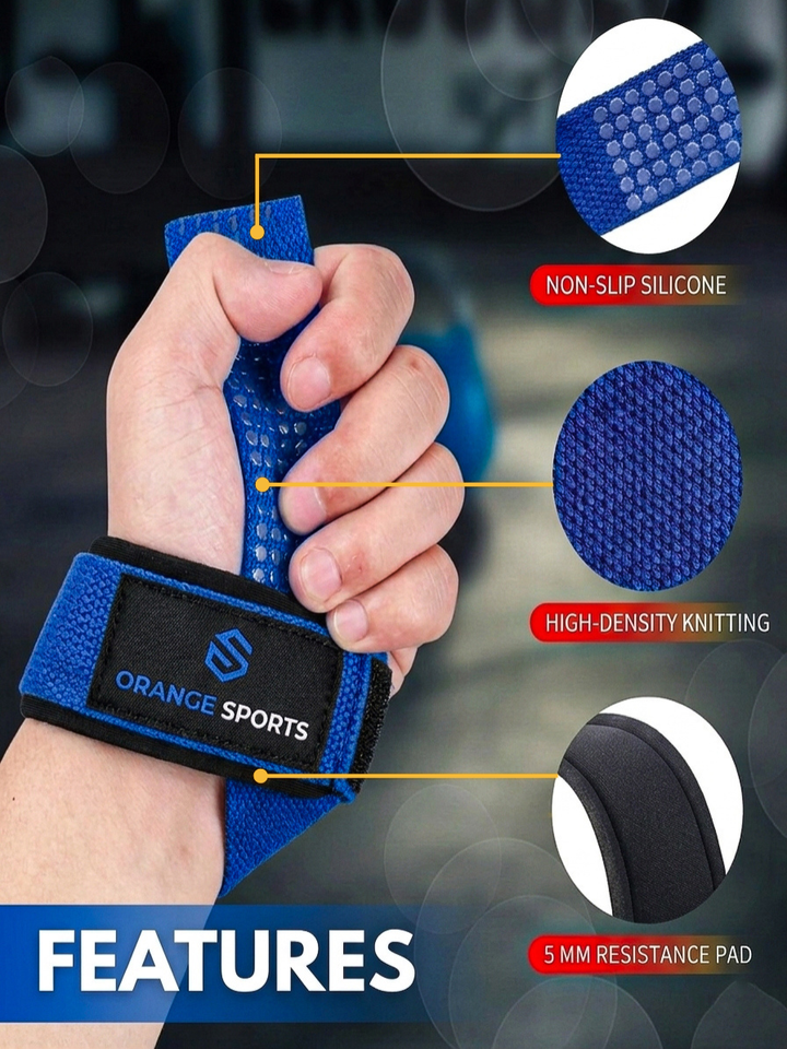 Orange Sports Weight Lifting Straps with Neoprene Wrist Support – Deadlift, Powerlifting &amp; Gym