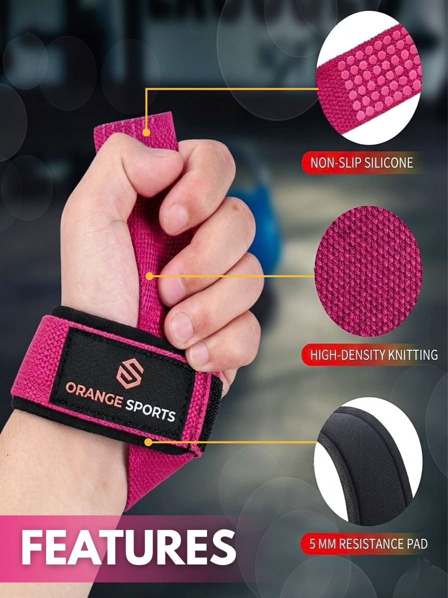 Orange Sports Weight Lifting Straps with Neoprene Wrist Support – Deadlift, Powerlifting &amp; Gym