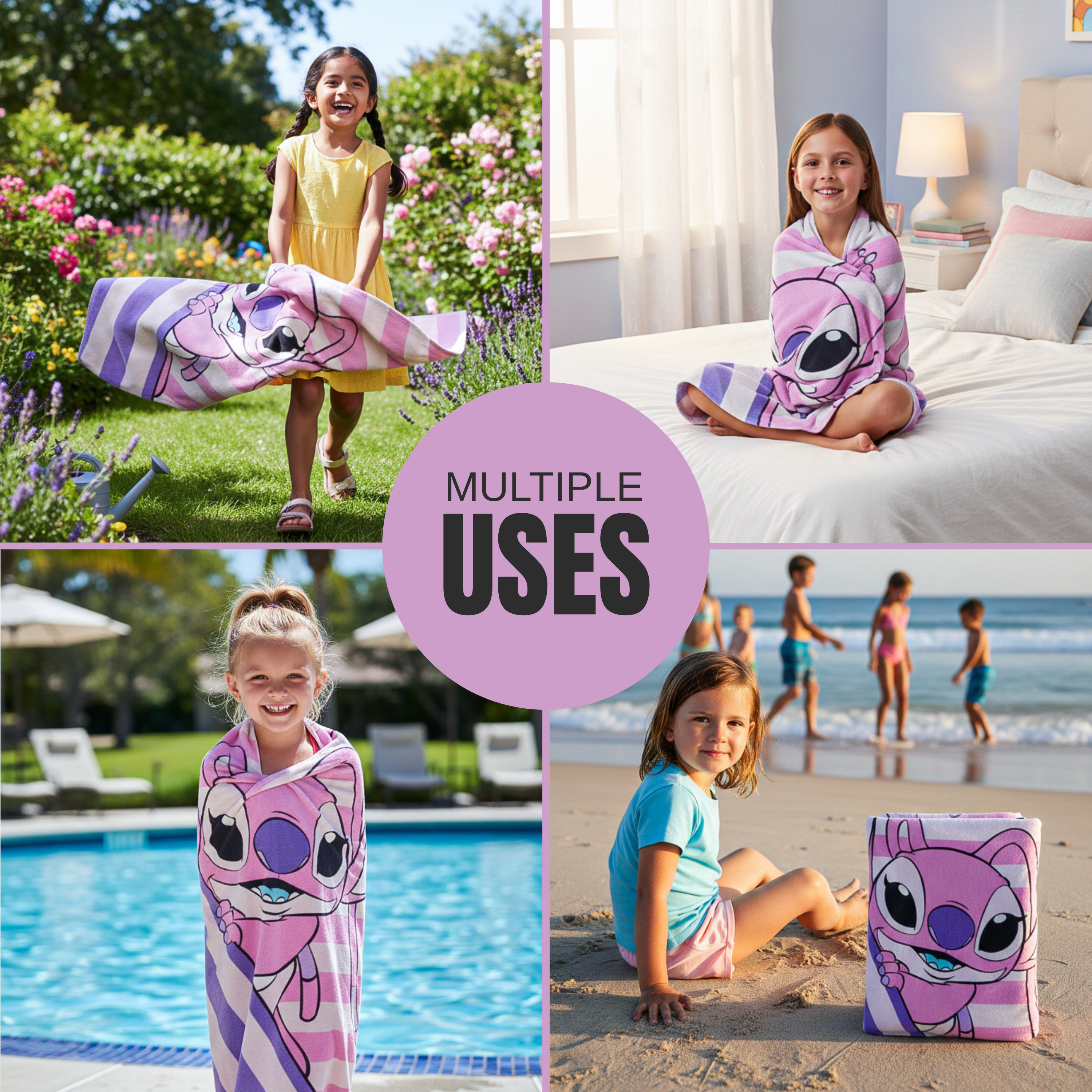 Angel Character Kids Super Soft Cotton Bath, Pool & Beach Towel – Large 59 x 29 Inch Absorbent Cartoon Towel for Babies, Toddlers & Kids