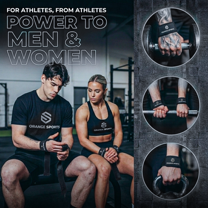 Orange Sports Weight Lifting Straps with Neoprene Wrist Support – Deadlift, Powerlifting &amp; Gym