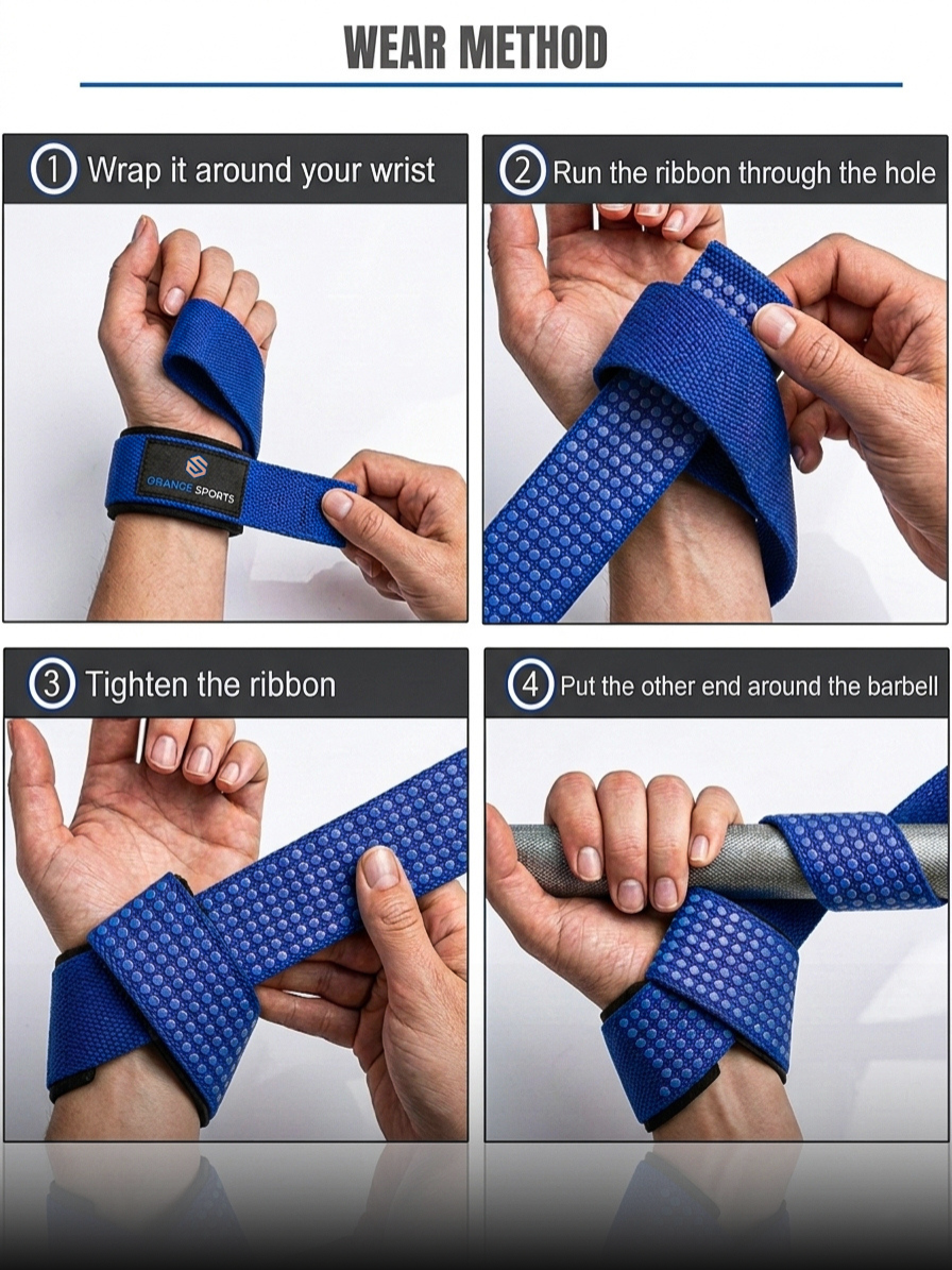 Orange Sports Weight Lifting Straps with Neoprene Wrist Support – Deadlift, Powerlifting &amp; Gym
