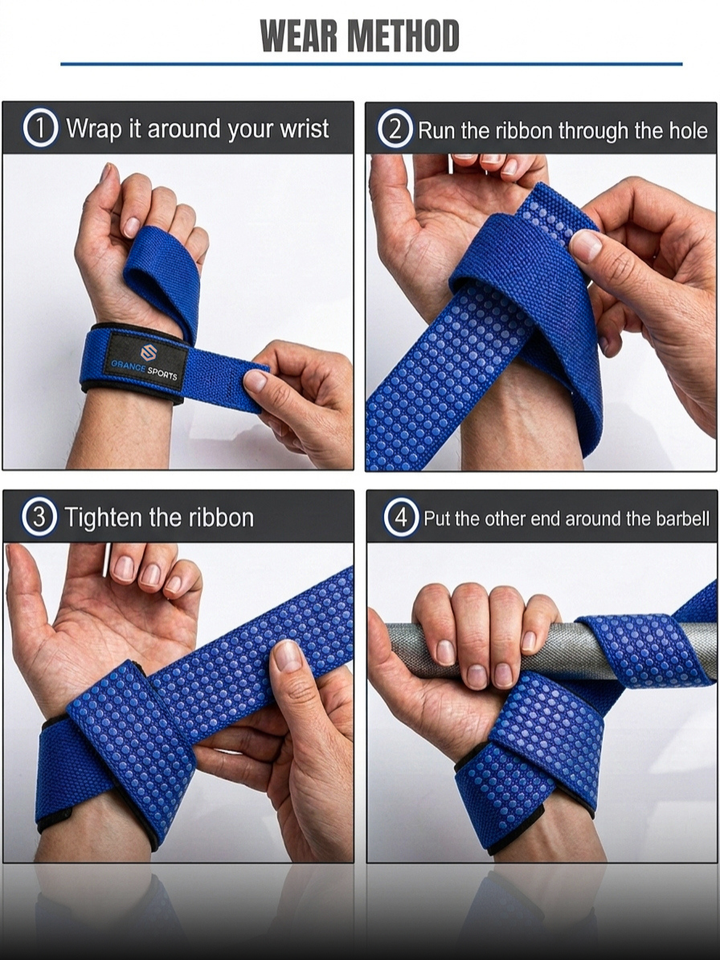 Orange Sports Weight Lifting Straps with Neoprene Wrist Support – Deadlift, Powerlifting &amp; Gym