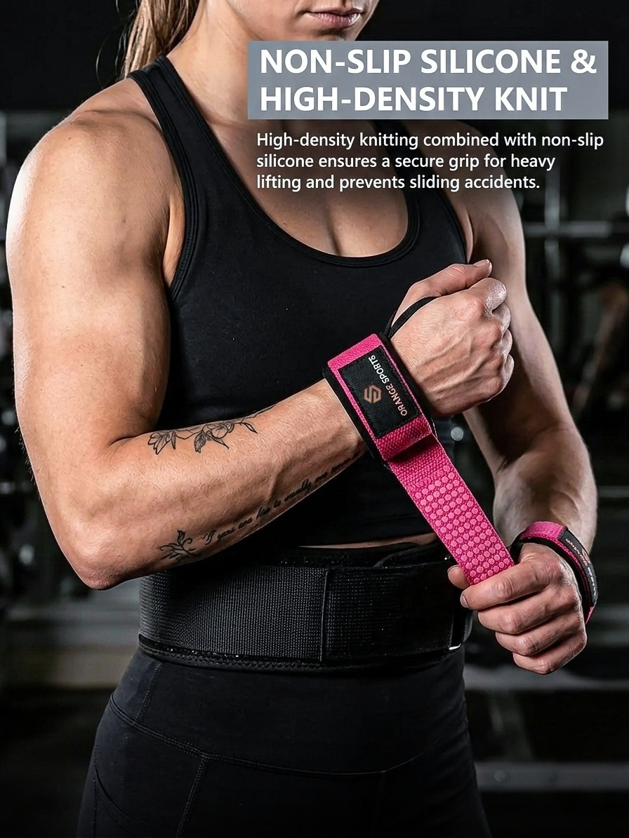 Orange Sports Weight Lifting Straps with Neoprene Wrist Support – Deadlift, Powerlifting &amp; Gym
