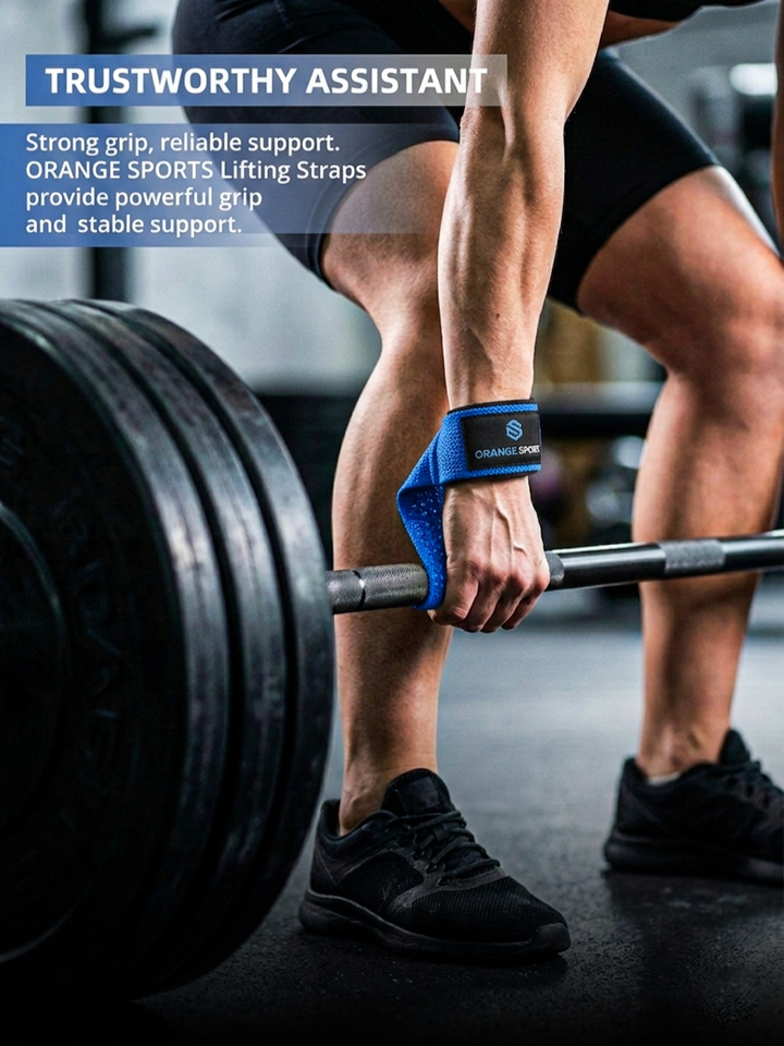Orange Sports Weight Lifting Straps with Neoprene Wrist Support – Deadlift, Powerlifting &amp; Gym