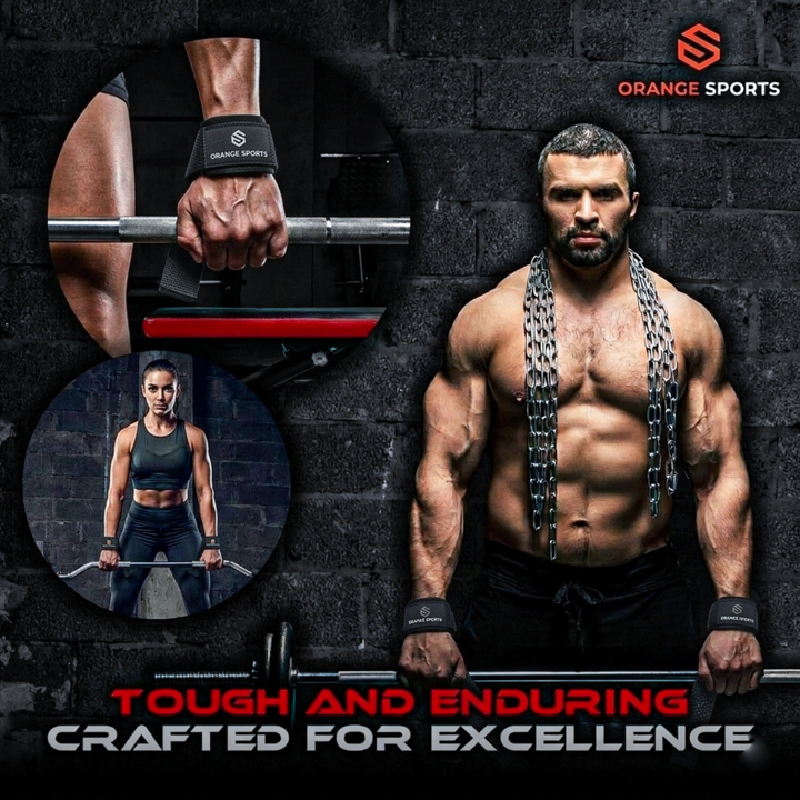 Orange Sports Weight Lifting Straps with Neoprene Wrist Support – Deadlift, Powerlifting &amp; Gym