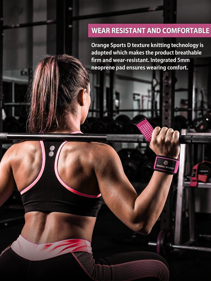 Orange Sports Weight Lifting Straps with Neoprene Wrist Support – Deadlift, Powerlifting &amp; Gym