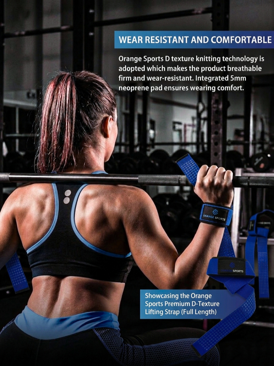 Orange Sports Weight Lifting Straps with Neoprene Wrist Support – Deadlift, Powerlifting &amp; Gym