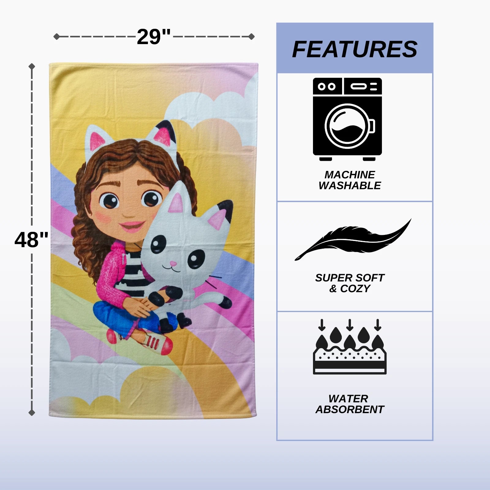 Kitty Character Kids Super Soft Cotton Bath, Pool & Beach Towel – 48 x 29 Inch – Cute Cartoon Kitty Towel for Children
