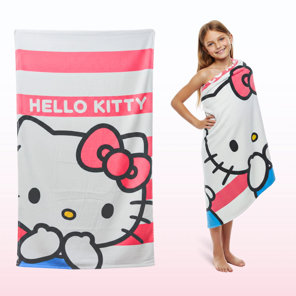 Kitty Character Kids Super Soft Cotton Bath, Pool & Beach Towel – 48 x 29 Inch Lightweight Absorbent Cartoon Towel for Girls & Boys