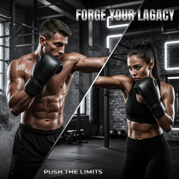 Orange Sports Leather Boxing Gloves for Men &amp; Women – Sparring, MMA &amp; Kickboxing, 12–16 oz