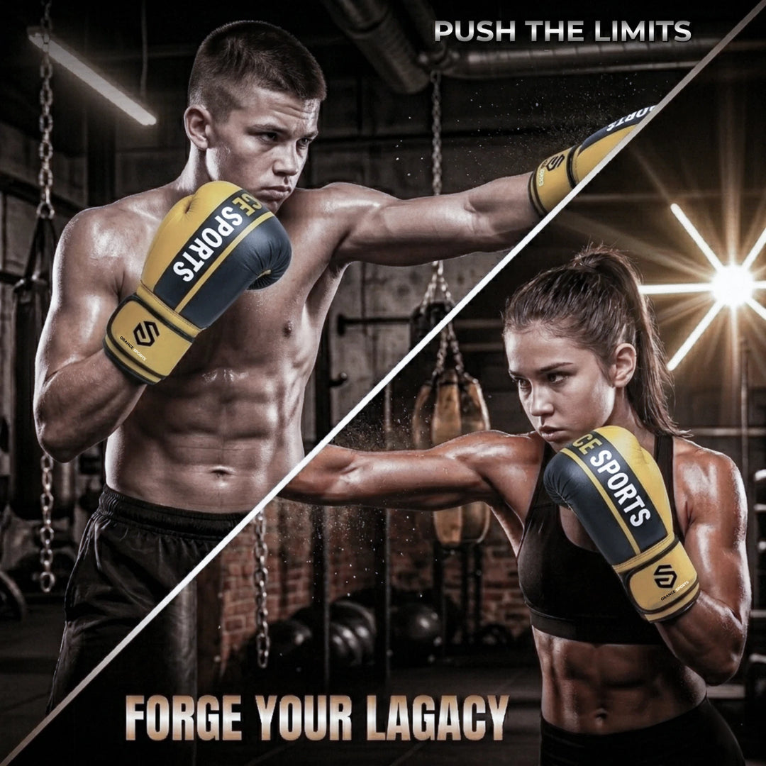 Orange Sports Yellow Boxing Gloves – Synthetic Leather Muay Thai, Kickboxing &amp; Sparring Gloves