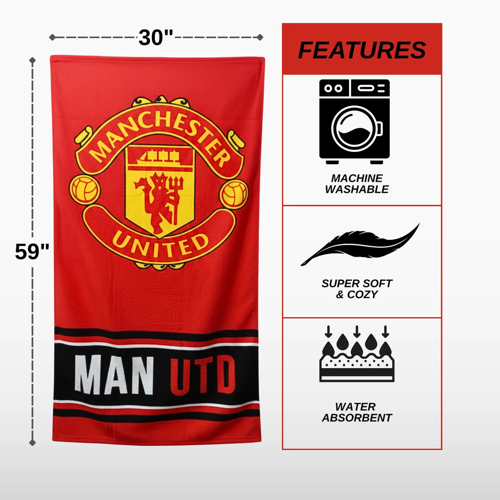 Manchester United Super Soft Cotton Bath, Pool & Beach Towel – 59"x30"