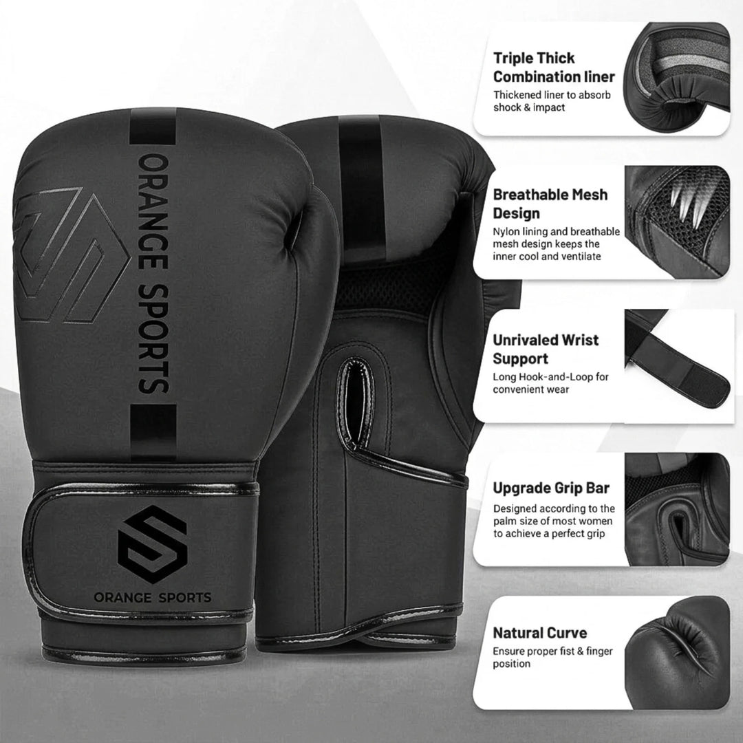 Orange Sports Leather Boxing Gloves for Men &amp; Women – 8 oz, 10 oz &amp; 12 oz
