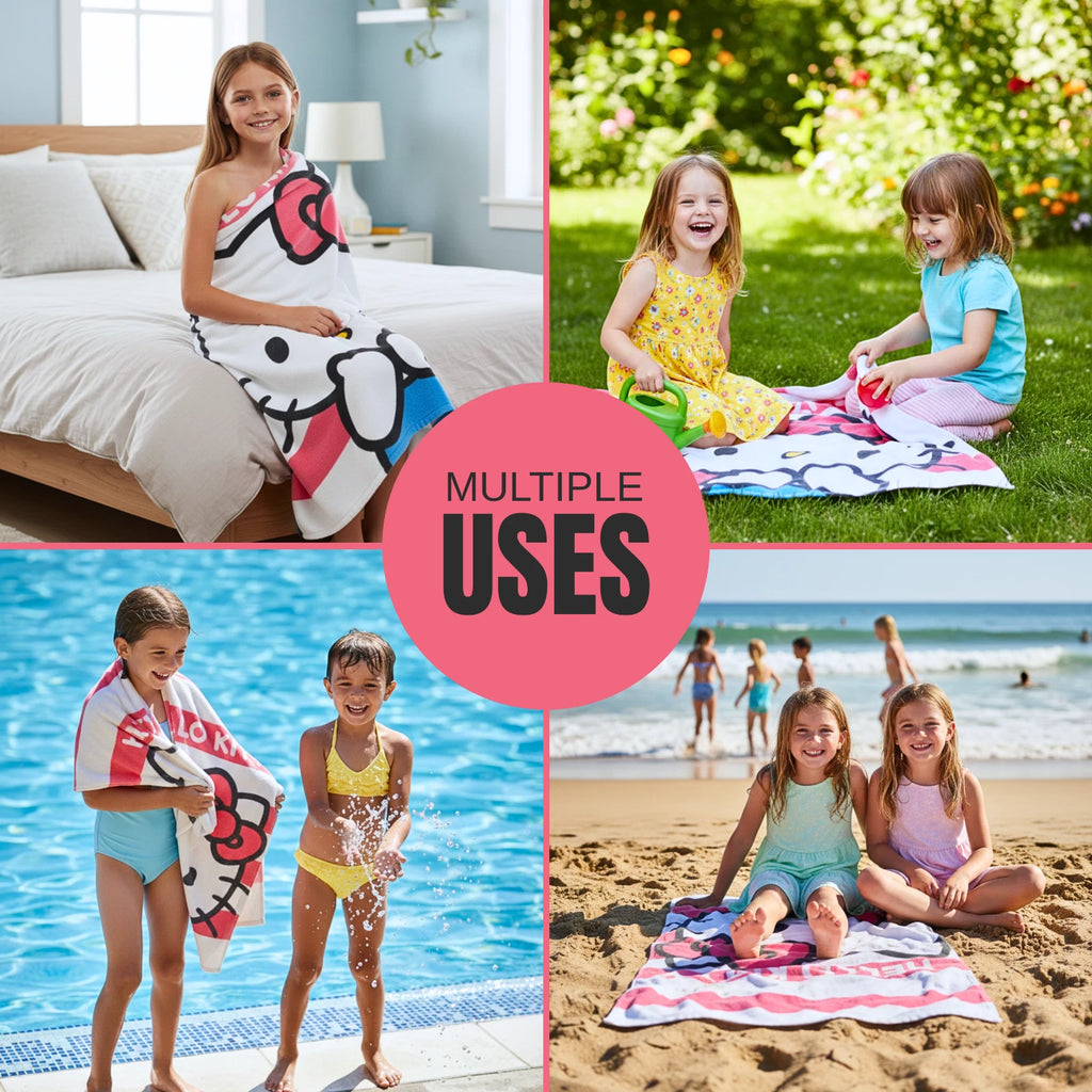 Kitty Character Kids Super Soft Cotton Bath, Pool & Beach Towel – 48 x 29 Inch Lightweight Absorbent Cartoon Towel for Girls & Boys
