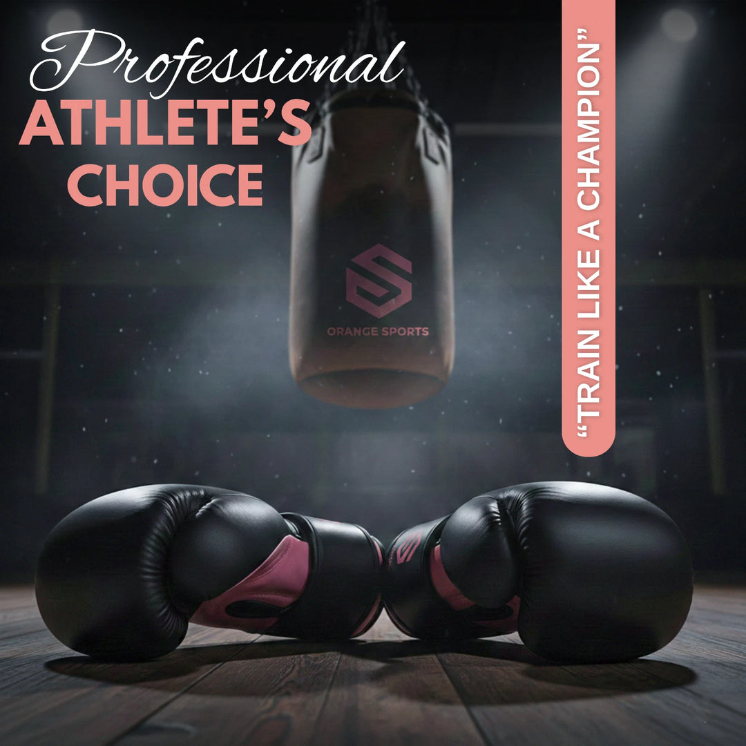 Orange Sports Beginner Gel Boxing Gloves – Black &amp; Pink, 10 oz &amp; 12 oz