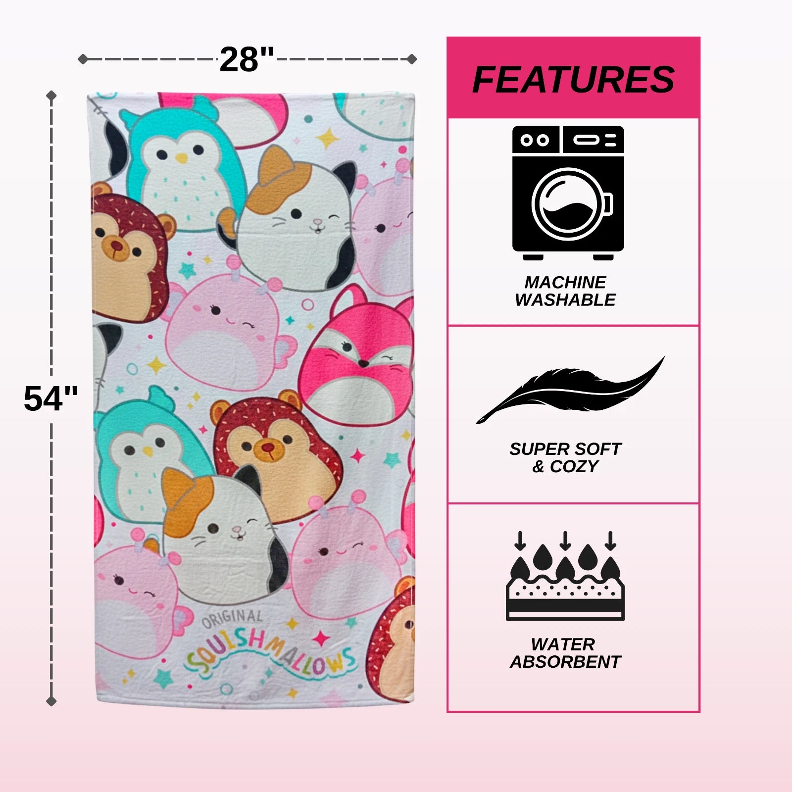 Kids Squishmallow Character Super Soft Cotton Bath/Pool/Beach Towel, (54 x 28)"