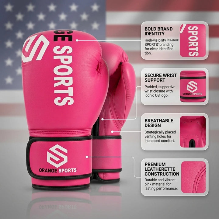 Orange Sports Pink Boxing Gloves – Synthetic Leather Muay Thai, Kickboxing &amp; Sparring Gloves