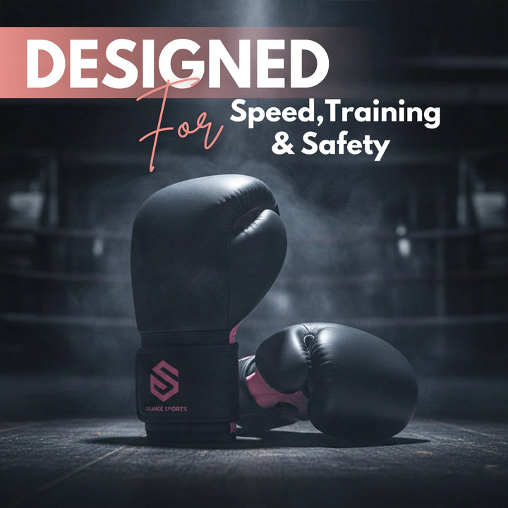 Orange Sports Beginner Gel Boxing Gloves – Black &amp; Pink, 10 oz &amp; 12 oz
