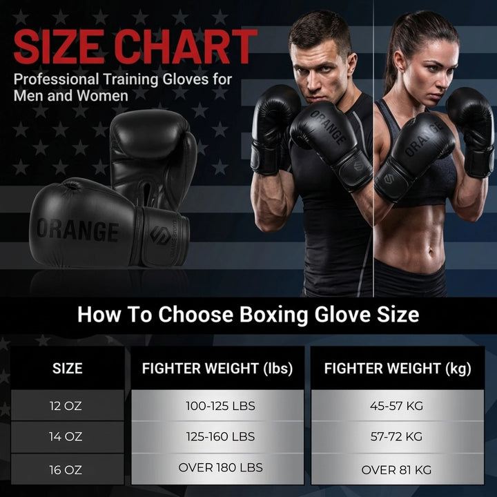 Orange Sports Leather Boxing Gloves for Men &amp; Women – Sparring, MMA &amp; Kickboxing, 12–16 oz