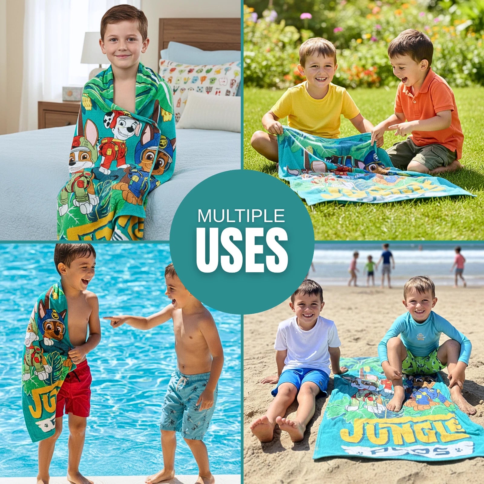 Jungle Pups Character Super Soft Cotton Bath / Pool / Beach Towel – 60 x 31 Inches