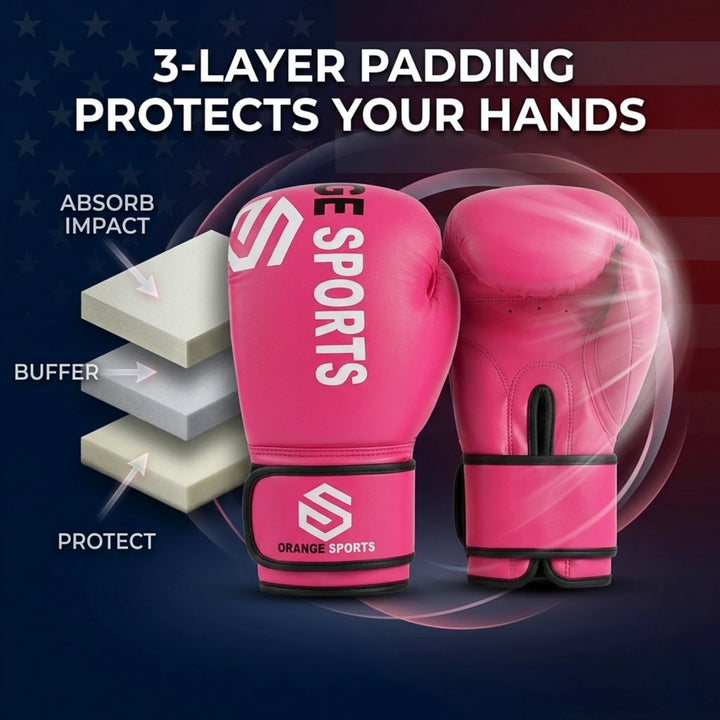 Orange Sports Pink Boxing Gloves – Synthetic Leather Muay Thai, Kickboxing &amp; Sparring Gloves