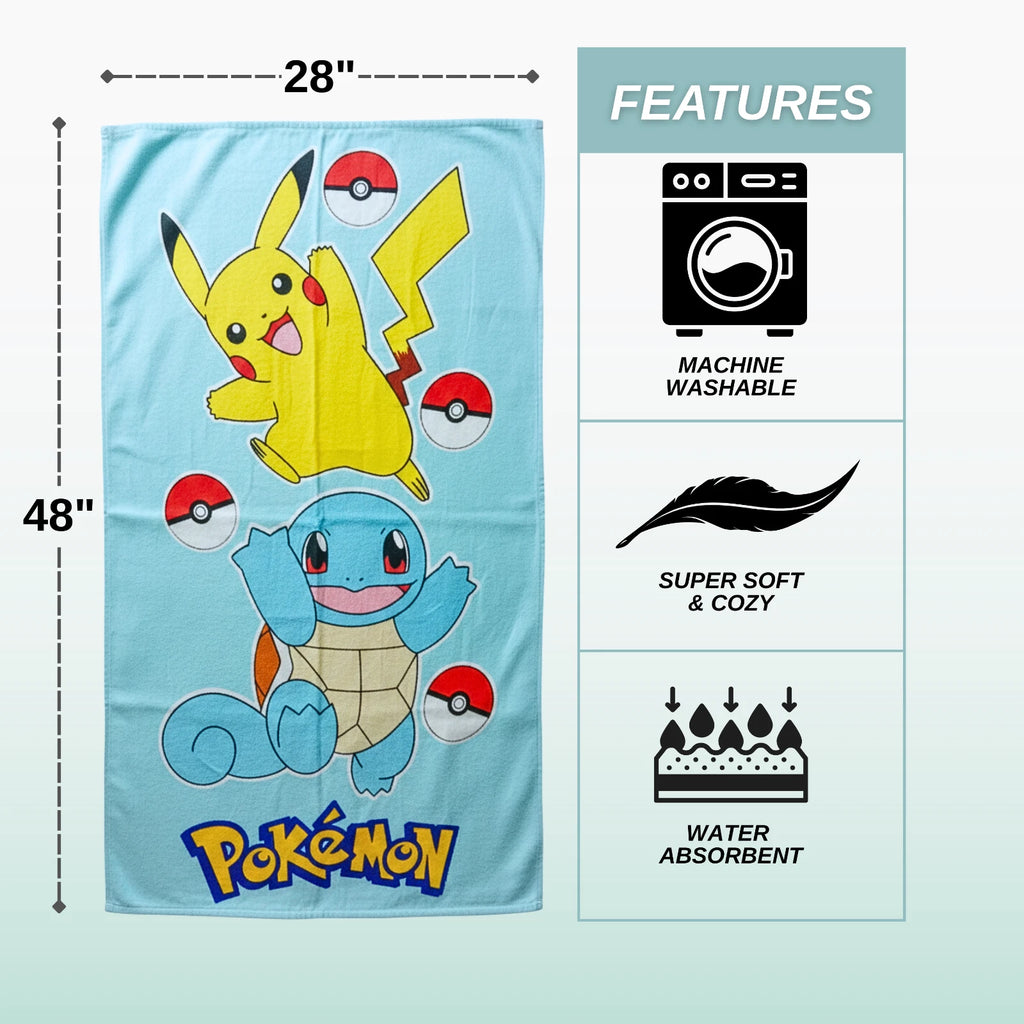 Kids Super Soft Cotton Bath/Pool/Beach Towel, Pokemon (48 x 28) inches