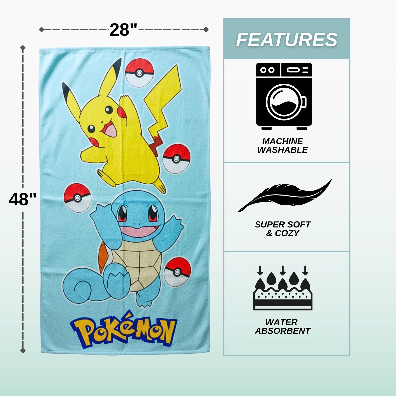 Kids Super Soft Cotton Bath/Pool/Beach Towel, Pokemon (48 x 28) inches