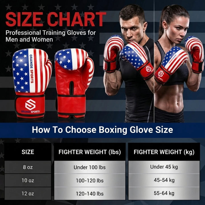 Orange Sports Boxing Gloves for Muay Thai, Kickboxing &amp; MMA – 8 oz, 10 oz &amp; 12 oz
