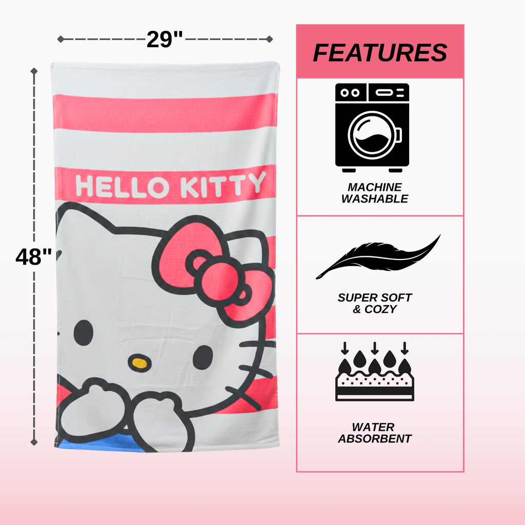 Kitty Character Kids Super Soft Cotton Bath, Pool & Beach Towel – 48 x 29 Inch Lightweight Absorbent Cartoon Towel for Girls & Boys