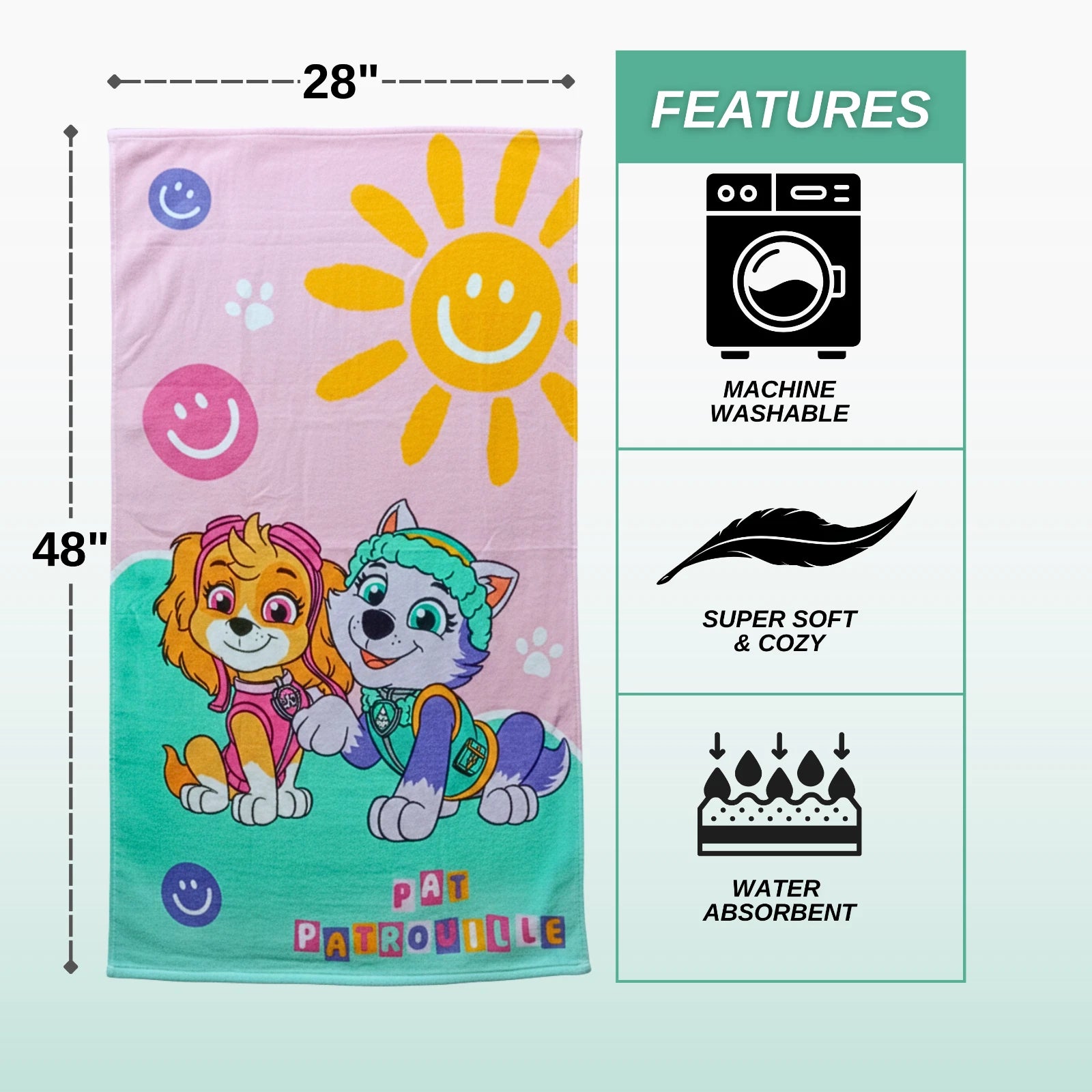 Pat Patrouille Kids Super Soft Cotton Bath/Pool/Beach Towel, (48 x 28) Inches