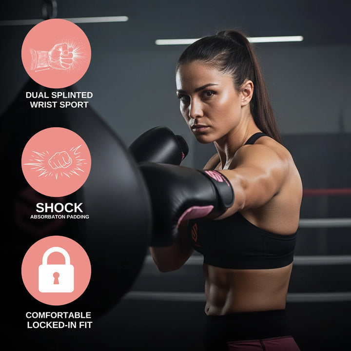 Orange Sports Beginner Gel Boxing Gloves – Black &amp; Pink, 10 oz &amp; 12 oz