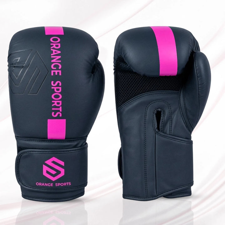 Orange Sports Synthetic Leather Boxing Gloves – Black &amp; Pink, 8 oz, 10 oz &amp; 12 oz