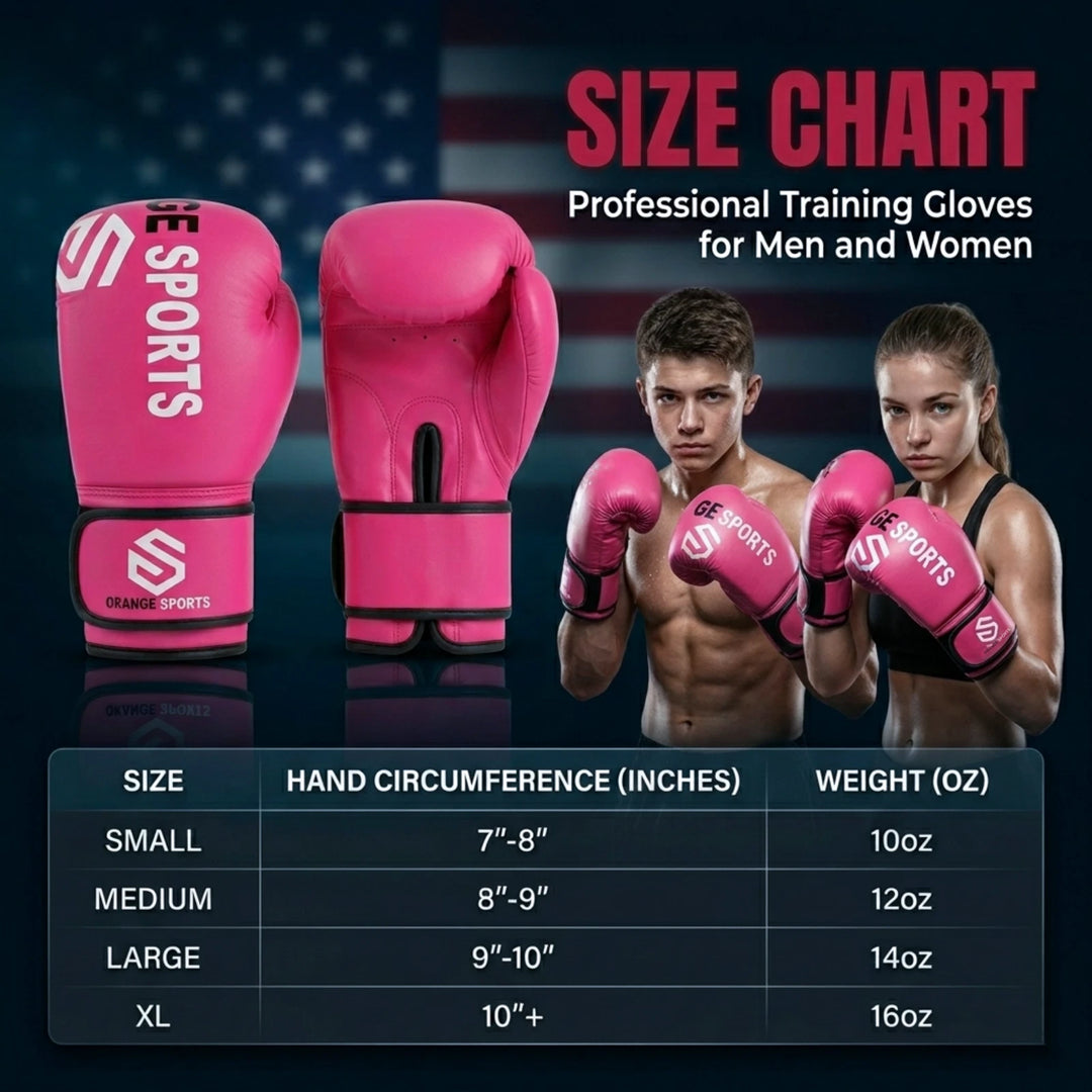 Orange Sports Pink Boxing Gloves – Synthetic Leather Muay Thai, Kickboxing &amp; Sparring Gloves