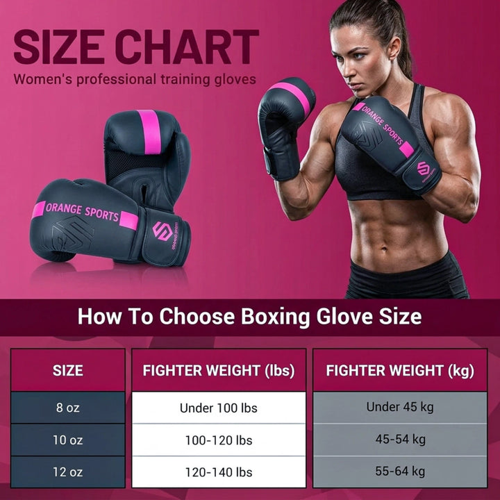Orange Sports Synthetic Leather Boxing Gloves – Black &amp; Pink, 8 oz, 10 oz &amp; 12 oz