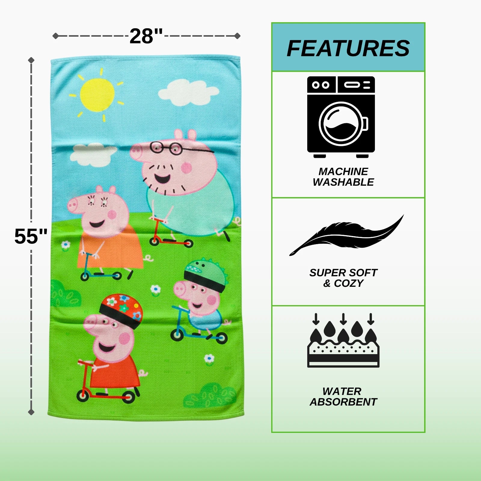 Cycling Character Kids Super Soft Cotton Bath, Pool & Beach Towel – Lightweight Quick-Dry Absorbent Towel for Kids (55 x 28 in)