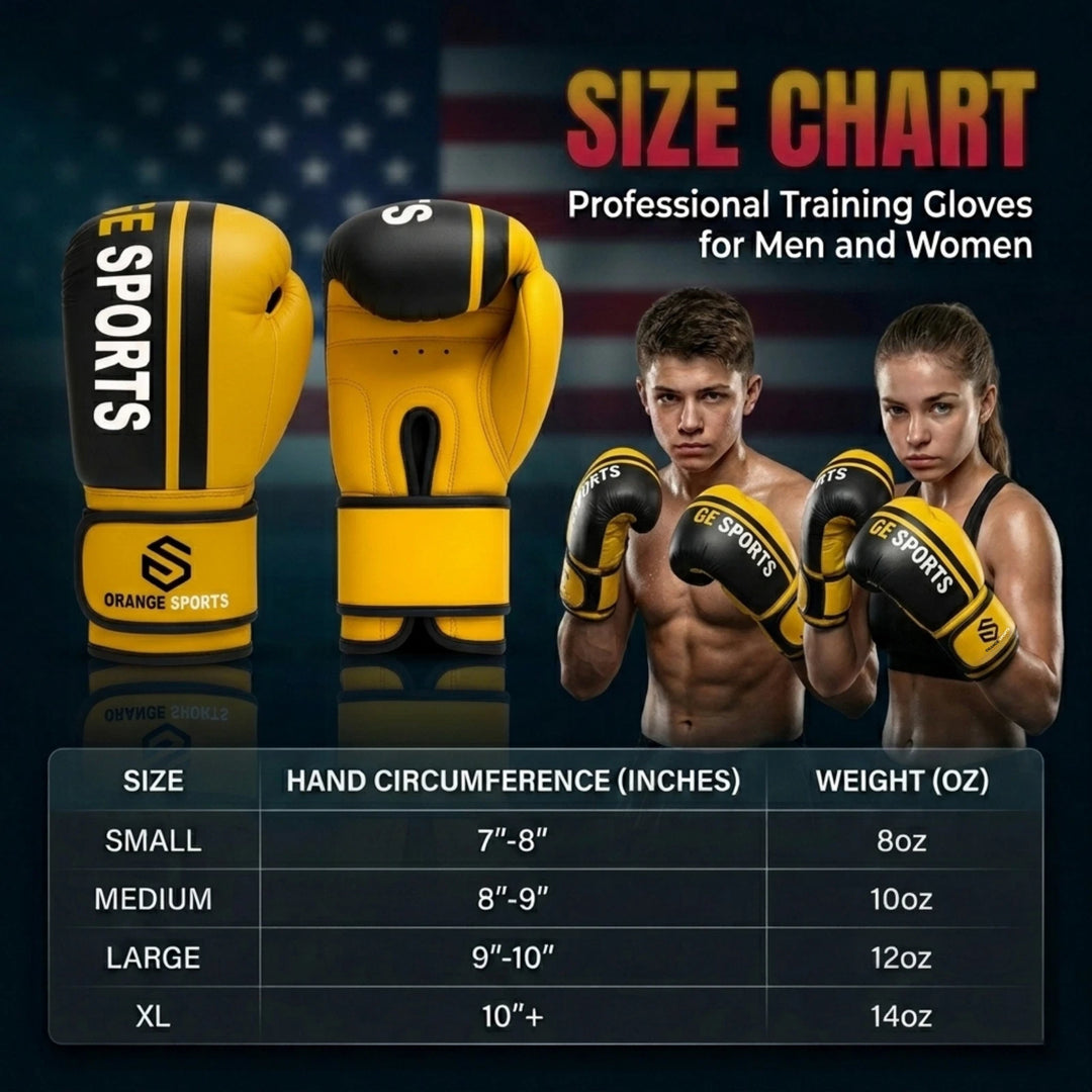 Orange Sports Yellow Boxing Gloves – Synthetic Leather Muay Thai, Kickboxing &amp; Sparring Gloves