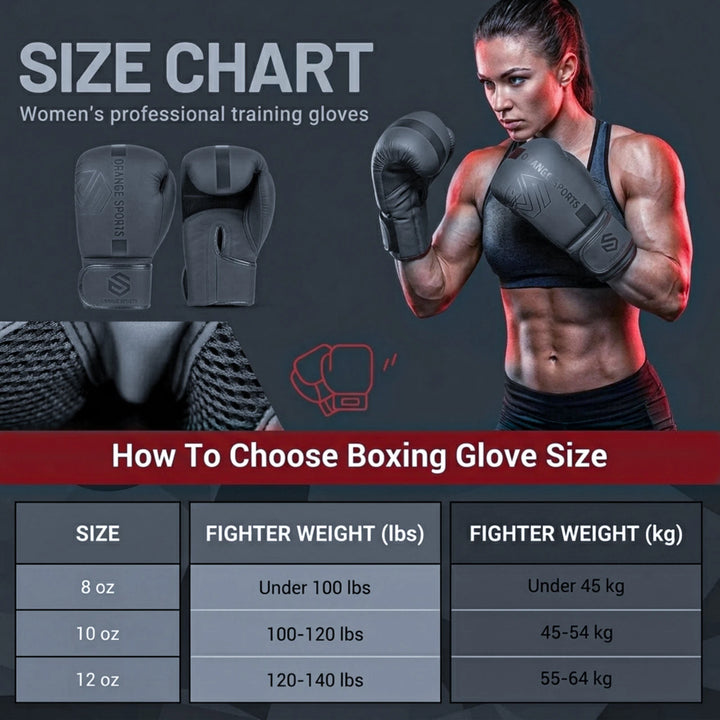 Orange Sports Leather Boxing Gloves for Men &amp; Women – 8 oz, 10 oz &amp; 12 oz