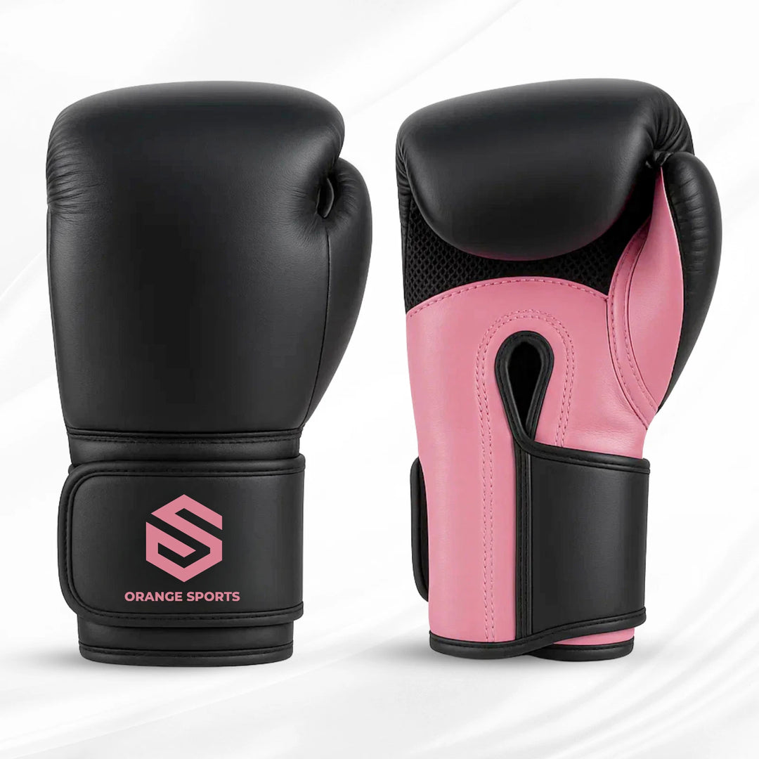 Orange Sports Beginner Gel Boxing Gloves – Black &amp; Pink, 10 oz &amp; 12 oz
