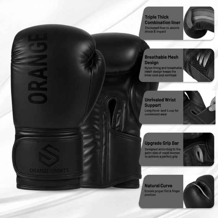 Orange Sports Leather Boxing Gloves for Men &amp; Women – Sparring, MMA &amp; Kickboxing, 12–16 oz